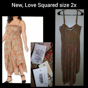 LOVE SQUARED NEW Women's Plus Size Printed Handkerchief-hem Maxi Dress size 2x